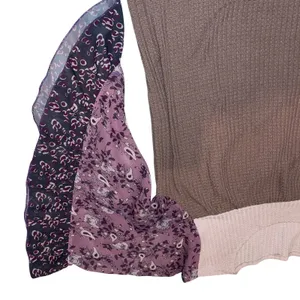 Waffle Knit Tunic L Mauve Brown Floral Bell Sleeve Boho Romantic Lagenlook thumbnail 3