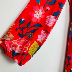 J. Crew vibrant red floral faux wrap top mini dress. Size 2 thumbnail 4