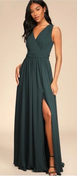 Lulus Thoughts of Hue Emerald Green Surplice Maxi Dress Size XS NWT Bridesmaid thumbnail 1