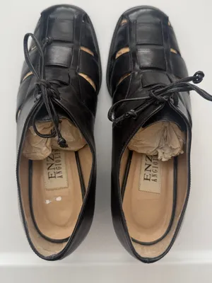 Enzo Angiolini Black Cutout Lace-Up Women's Heel Loafers Leather 7.5M thumbnail 2