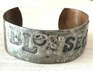Vintage Handmade Copper BLESSED Mixed Metal Wide Cuff Bracelet thumbnail 1