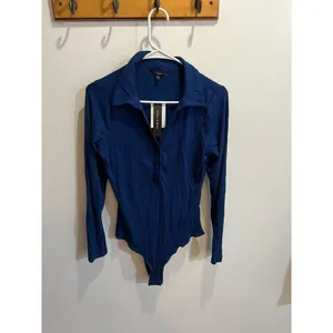 Violets & Roses NWT Women Small Blue Ribbed Knit Long Sleeve Bodysuit Fall Chic thumbnail 6