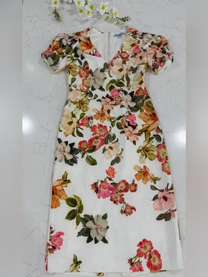 ANTONIO MELANI White Floral Midi Dress with Pink, Green & Yellow Accents thumbnail 7