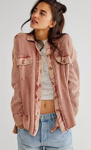 Free People One Scout Waffle Knit Jacket Pink Slouchy Dolman Sleeves thumbnail 1
