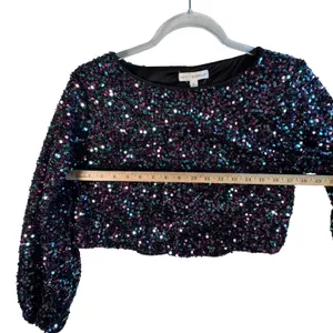 Coco Jameson Purple Teal Iridescent Sequin Crop Top Womens Small‎ Party Festival thumbnail 6