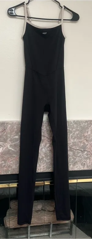 437 Black Spaghetti-Strap Jumpsuit with Cream Trim thumbnail 1