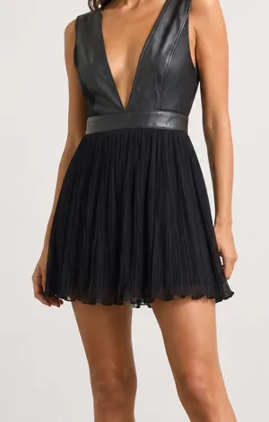 Zara Black Faux Leather Pleated Sleeveless Mini Dress Size M thumbnail 1