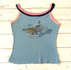 Women’s M Cape Cod Vintage Blue Tank Top Shirt Lighthouse Design Size Medium thumbnail 1