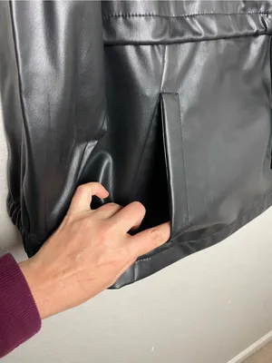 H&M Divided Oversized Black Faux Leather Hooded Anorak Utility Jacket Size L thumbnail 5