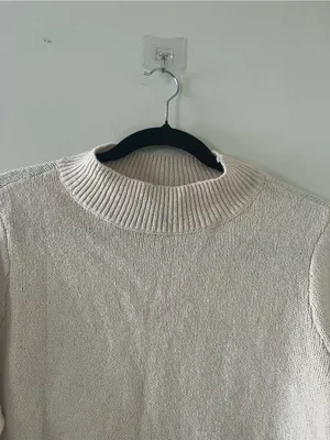 American Eagle Ivory Cream Roll Neck Knit Sweater Medium Neutral Capsule Preppy thumbnail 2