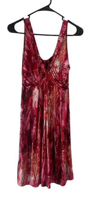 Anni Kuan Y2k Designer Women's Size Small Red Pink Abstract‎ Mini Dress thumbnail 1