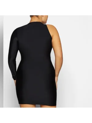 Skims Lace Up Mini Dress Black Onyx One Shoulder Bodycon Stretch Size Small thumbnail 3