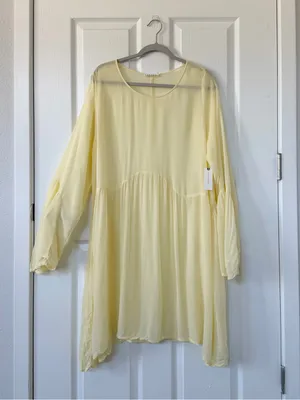 Anthropologie LACAUSA Butter Yellow Sheer Bell Sleeve Babydoll Mini Dress NWT thumbnail 3