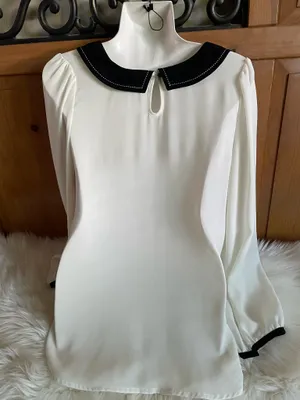 Forever 21 Long sleeve black & white sheer top with attached collar thumbnail 7