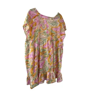 Entro‎ Floral V-Neck Short Sleeve Babydoll Mini High Low Dress Size Large thumbnail 7