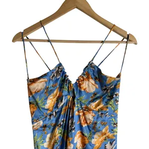 Nookie Simone Blue Floral Satin Asymmetrical Ruffled Cut Out Cocktail Dress L thumbnail 7