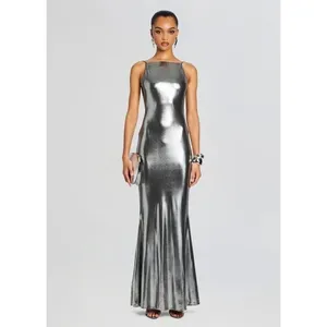 Retrofête‎ Romilly Metallic Maxi Dress Gunmetal Size L thumbnail 3