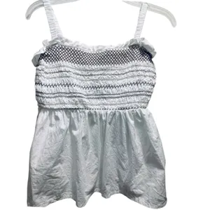 Old‎ Navy Womens White Smocked Babydoll Camisole Top Blue Embroidery Small thumbnail 2