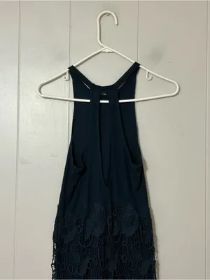Free People Nora Crochet Lace Midi Dress XS Navy Blue Racerback Boho Sleeveless thumbnail 8
