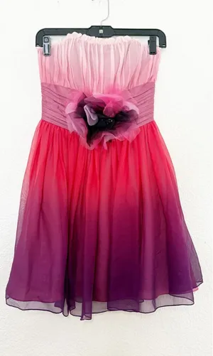 Vintage Betsey Johnson Y2K Pink Ombré Tulle Floral Strapless Mini Dress Size 4 thumbnail 1