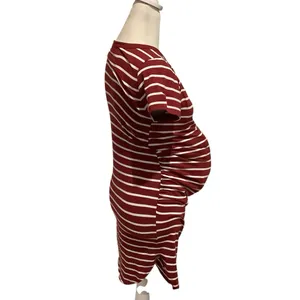 Maternity Heart & Hips Burgundy and White Short Sleeve Striped Dress Size M thumbnail 3