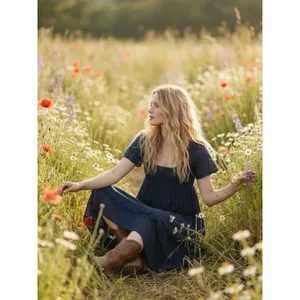 Free People Ethereal Bohemian Bring The Romance Maxi Dress Midnight Blue Large thumbnail 14