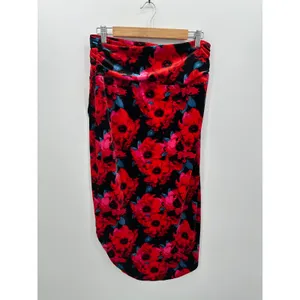 Bar III Womens Red Floral Midi Velvet‎ Skirt Size M Holiday Party Event Stretch thumbnail 2