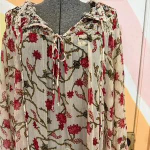 Free People Keeping Up With Kara Semi Sheer Bohemian Floral Tunic Sz Large 🧡🍄 thumbnail 4