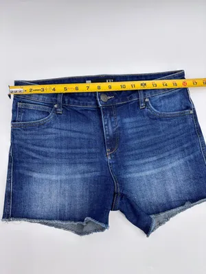 Kut from the Kloth Indigo Blue Frayed Hem Jean Shorts thumbnail 6