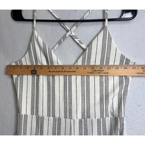 Love Tree Womens Wide Leg Jumpsuit White Black Striped Criss Cross Back Large thumbnail 9