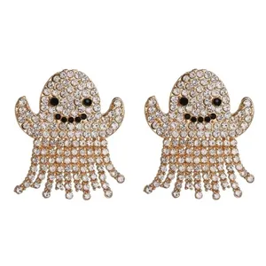 NEW Rhinestone Ghost Stud Earrings Glam Halloween‎ Spooky Spirit Embellished thumbnail 2