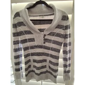 Women's Guess Striped Cowl Neck Sweater with Kangaroo Pocket Size M Gray, Black thumbnail 1
