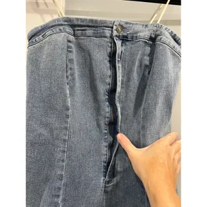 Denim Jumpsuit Women's Small‎ Blue Strapless Wide Leg Pockets thumbnail 3