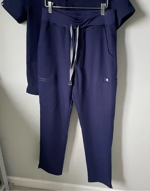 Figs Navy Blue Scrub Set-High Waisted Down Scrub Pants and Top thumbnail 2