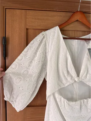 NWT Hutch Anthropologie White Eyelet Cutout Maxi Dress Puff Sleeve Women’s 12 P thumbnail 3