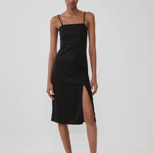 Zara Textured Weave Printed Slit Midi Dress in Black Size‎ Large thumbnail 9