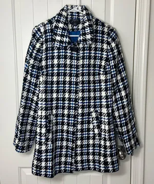 Josephine women’s black blue houndstooth jacket blazer button front‎ collar 10 thumbnail 1