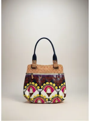 Fossil Key-Per Coated Canvas Tote Bag Vinyl Boho Tribal Print Shoulder Purse thumbnail 2