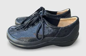 Ziera Alley 40W Black Textured Leather Lace Up Comfort Shoes Super Support thumbnail 1