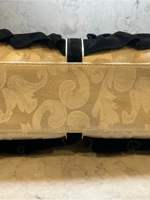 Black Ruffle Suede Satchel with Gold Accent thumbnail 12