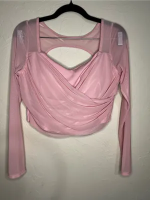 Laslulu Pink Mesh Crop Top Double Lined Athletic Back Cutout Top thumbnail 2