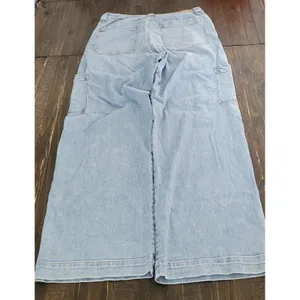 American Eagle Super High Rise Light Wash Cargo Baggy Wide Leg Jeans Womens 14 thumbnail 4