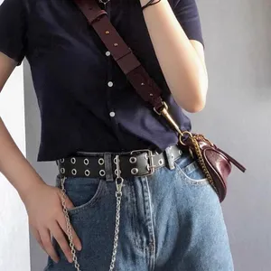 Korean style leather double hole belt black  thumbnail 1