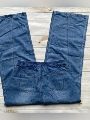 Light weight medium wash wide leg flare contour stitching pull on denim jeans 12 thumbnail 4