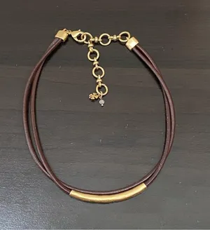 LUCKY BRAND Dark Brown Double Leather With Gold Bar Choker Necklace thumbnail 6