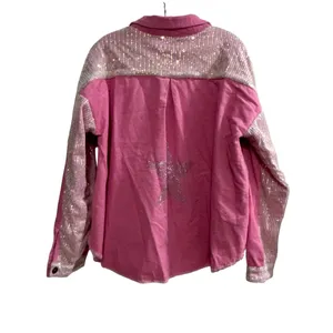 UMGEE Pink Corduroy Sequin Star Denim Jacket Women's Size L‎ thumbnail 2