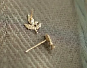18K Gold Plated Small Tiny Gold Leaf Stud Earrings for Women,Leaves Earrings thumbnail 2