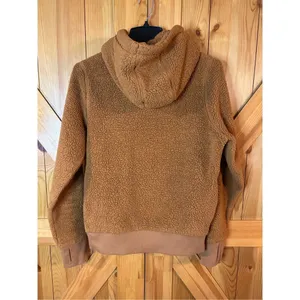 Athleta Womens XS Tugga Sherpa Hoodie Cattail Rust Drawstring Tie Rib Pullover ( thumbnail 8