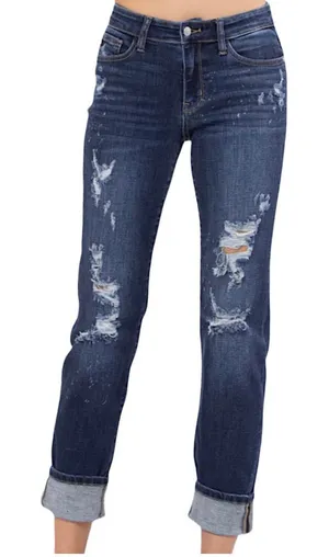 Judy Blue Jeans Boyfriend Fit Women's Size 11/30 Distressed Denim Bleach Splash thumbnail 1