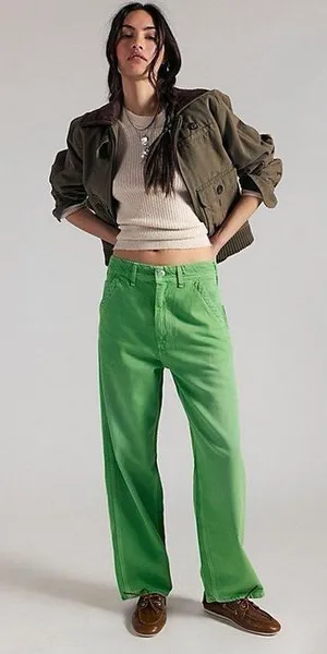 We the Free Easton Workwear Low Rise Wide Leg Cargo Jeans in Bright Green 26 thumbnail 1